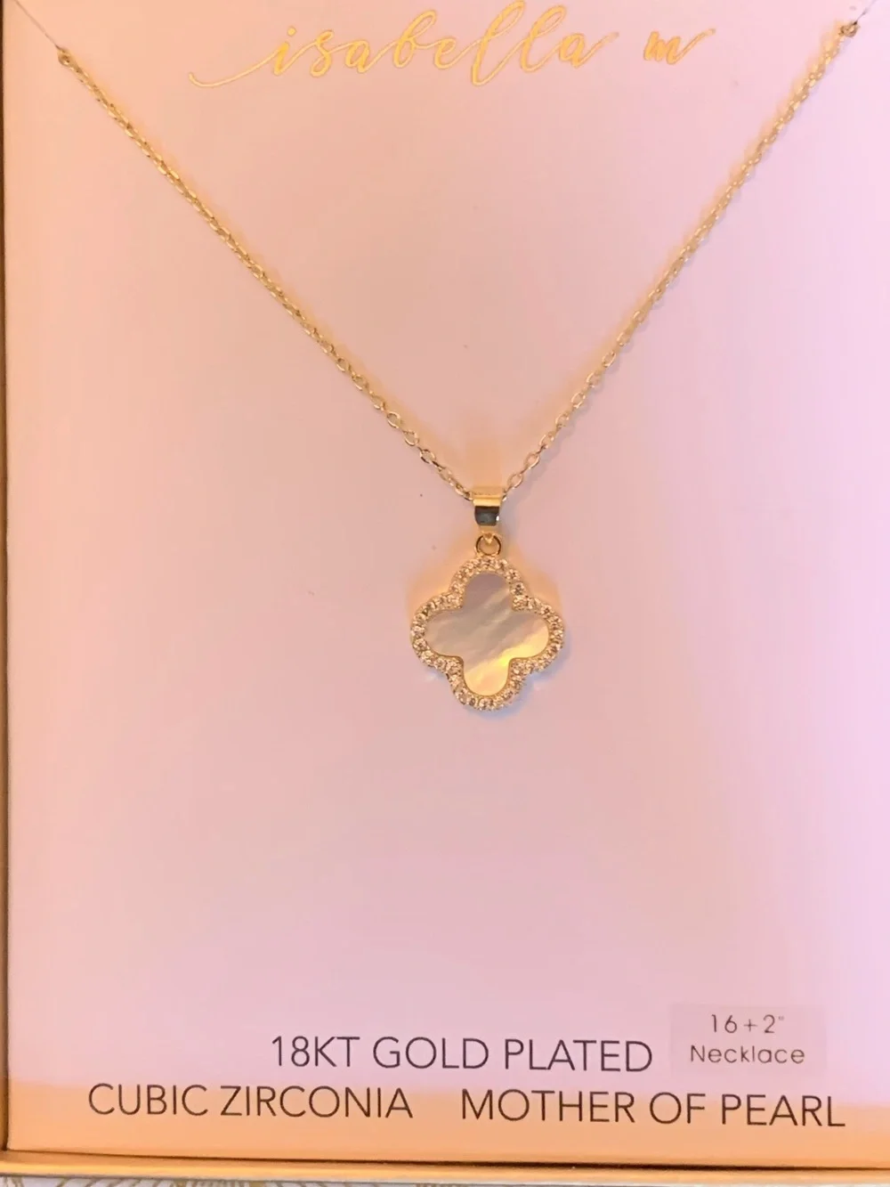 Isabella M 18k Gold Mother-of-Pearl Clover Pendant Necklace with CZ Halo